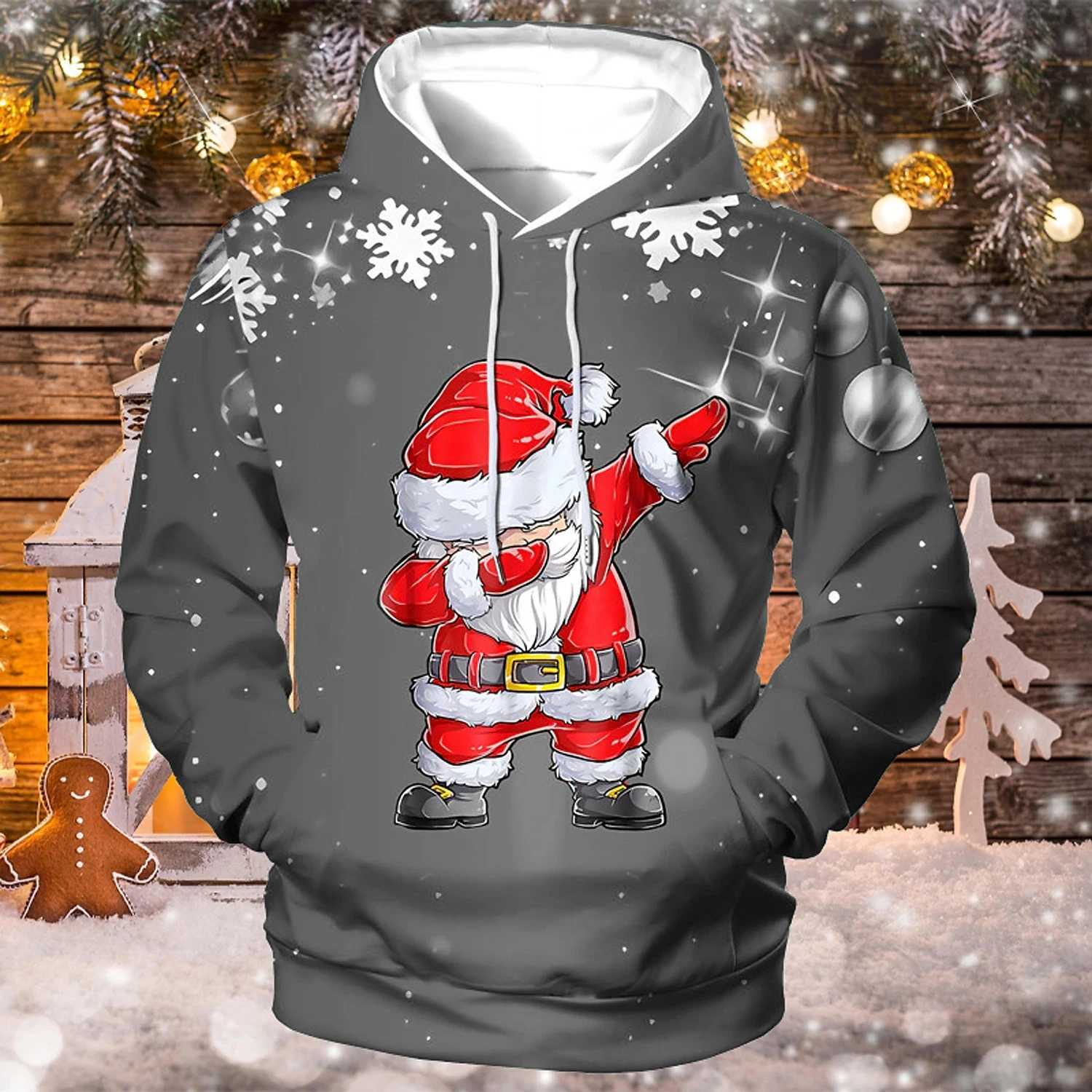 Interesting Santa Claus print mens sportswear hip-hop trend Harajuku y2k clothing fashion casual hoodie autumn loose zipper Y241016