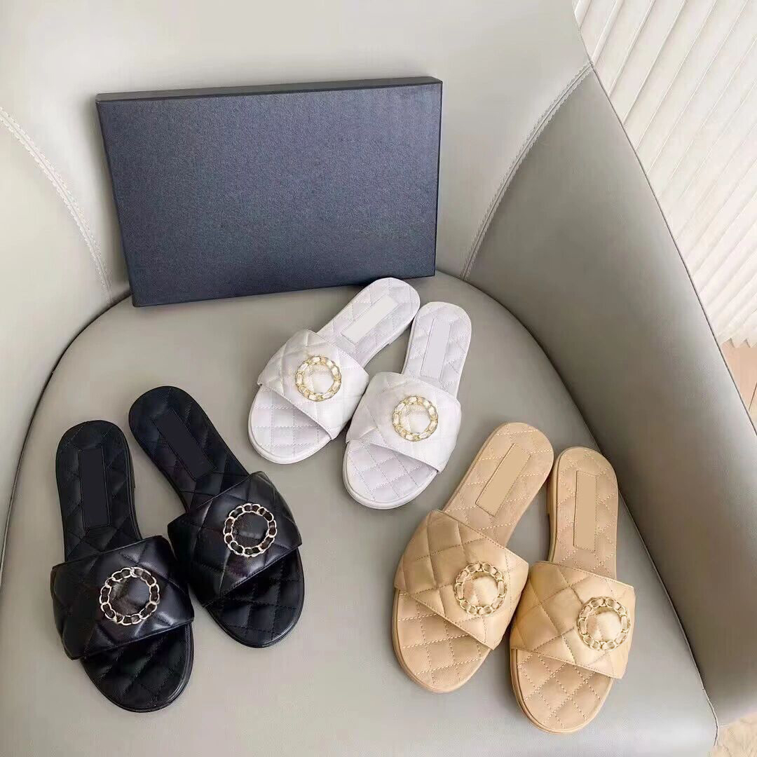 Women designer slippers flat sandals summer slides shoes beach sandal casual sandel woman outdoor high quality slippers genuine leather sandels with box