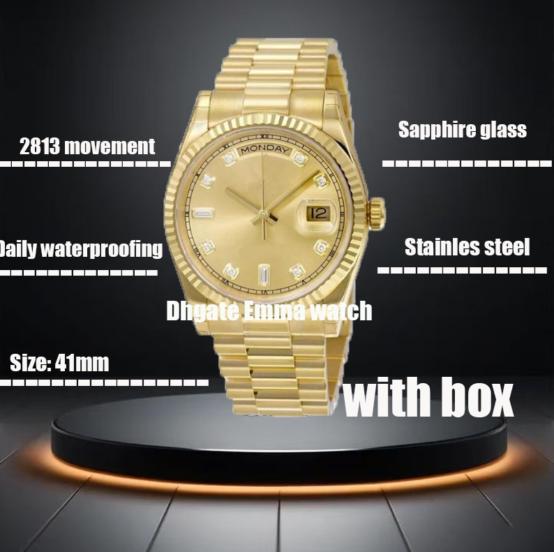 17 Types men watches luxury watch Silver case blue dial 40mm DAY DATE automatic mechanical sweeping mens watch Stainless steel bracelet luminous Wristwatches