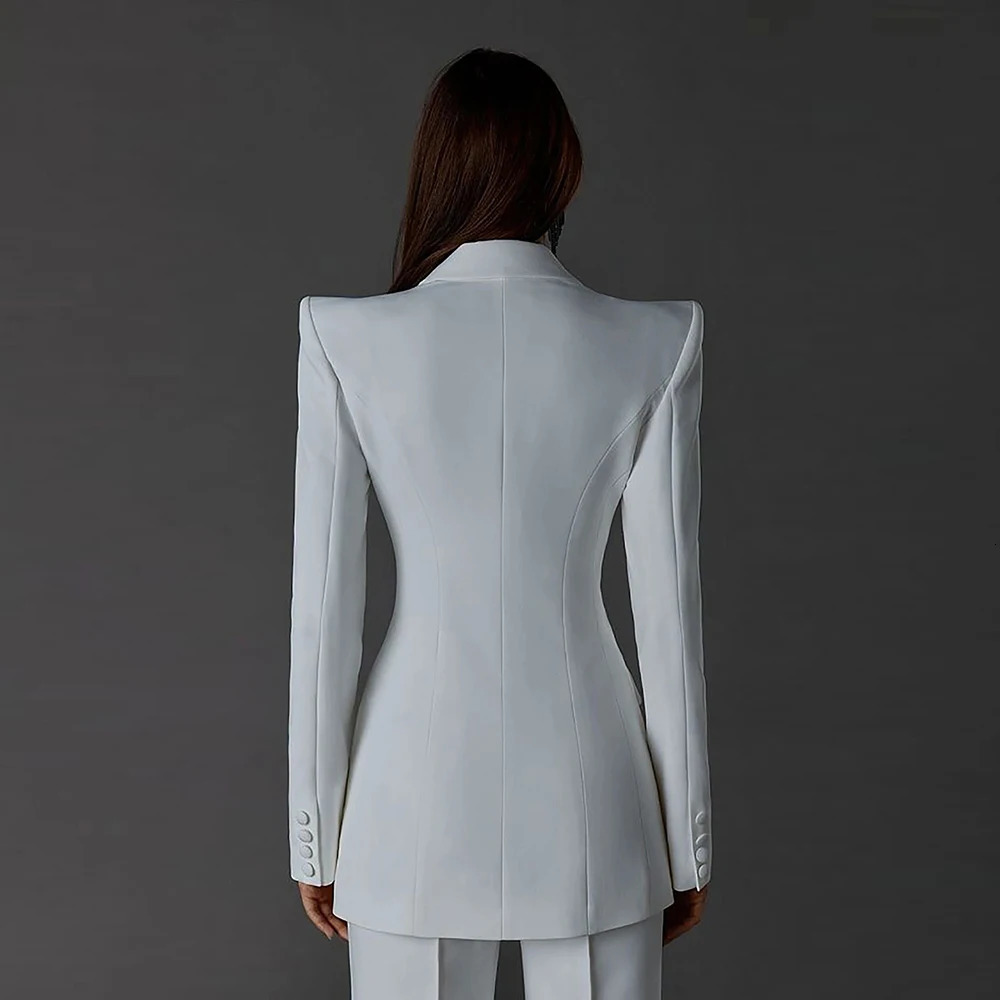 White womens suit pants tight fitting set 2-piece jacket pants single chest evening dress party custom womens clothing 241011