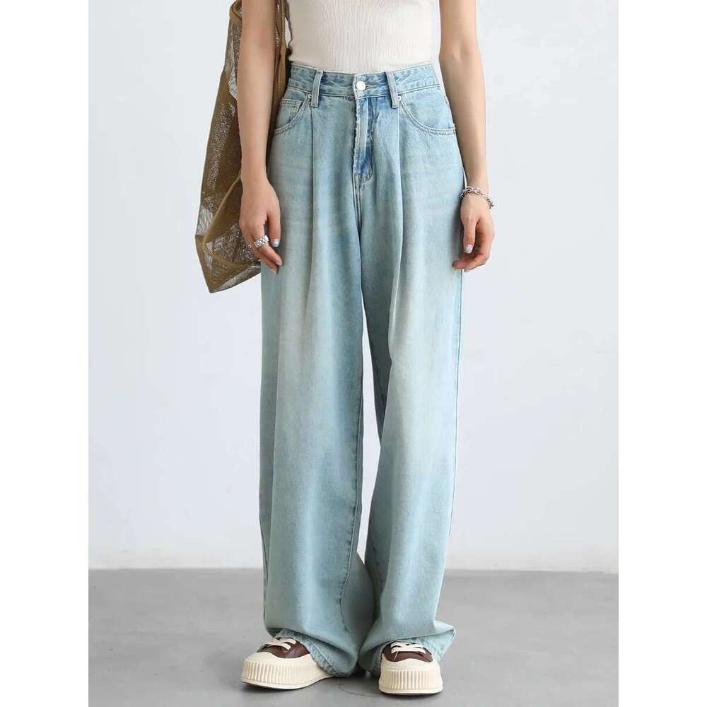 CHIC VEN Women's Blue High Waisted Denim Pants Streetwear Wide Leg Jeans For Woman Female Trousers Spring Summer 2023