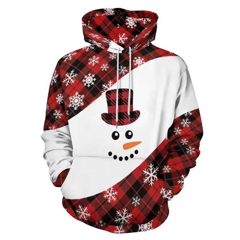 Christmas Mens 3D Printed Womens Christmas Elk Hoodie Mens Pull up Long Sleeve Hoodie Snowman Sportswear Mens Hoodie Y241016