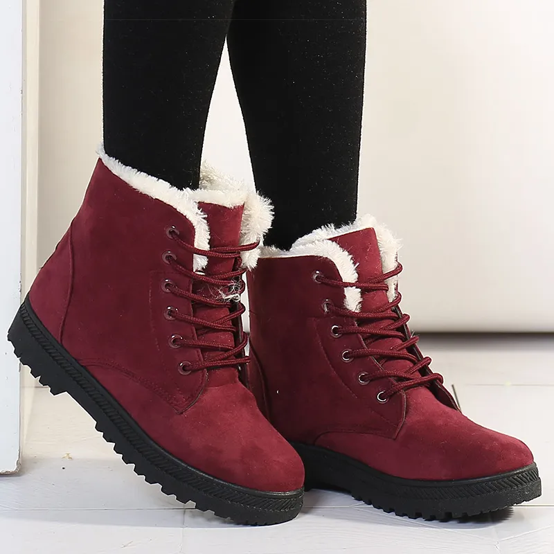 Womens 2024 With Fur Low Heels Snow Boots Ankle Bota Feminina Platform Booties For Women Winter Boots Heeled