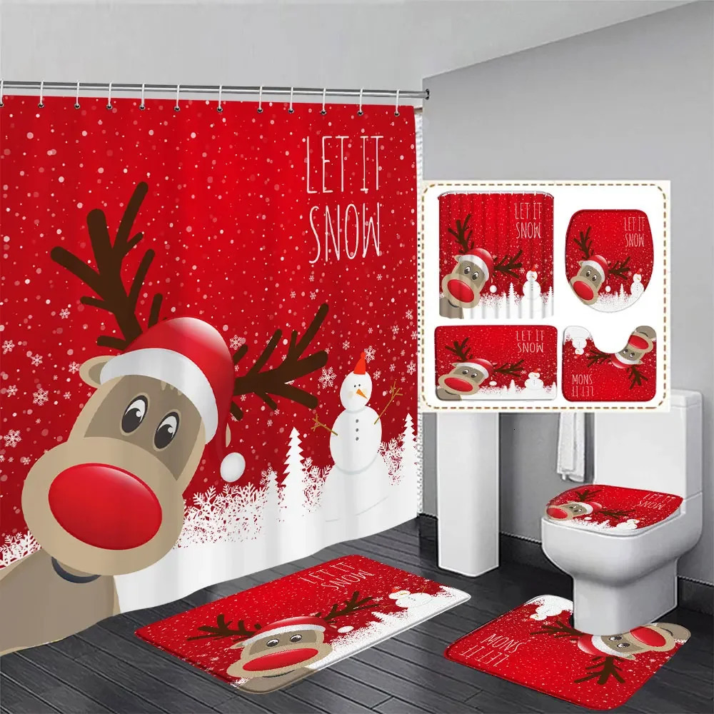 Christmas Bathroom Sets with Shower Curtain Rugs Red Truck Christmas Shower Curtains Xmas Bathroom Rugs Christmas Bathroom Deco 241010