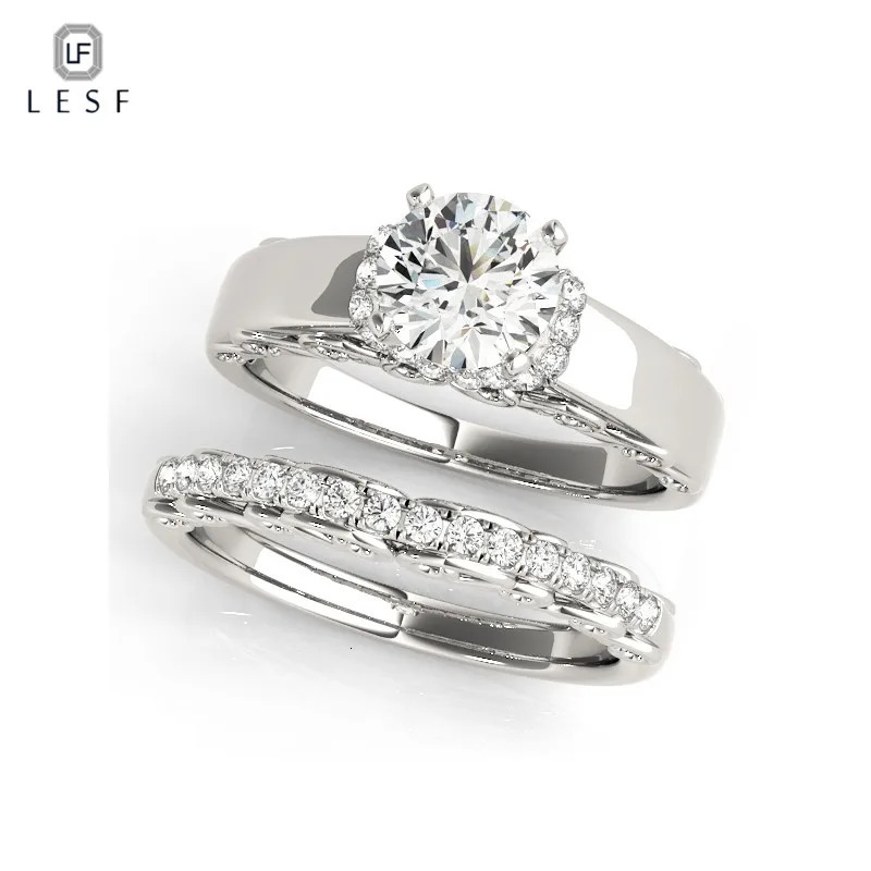 LESF 925 sterling silver card engagement ring set 1 D-color silica diamond round ring womens wedding jewelry 241007