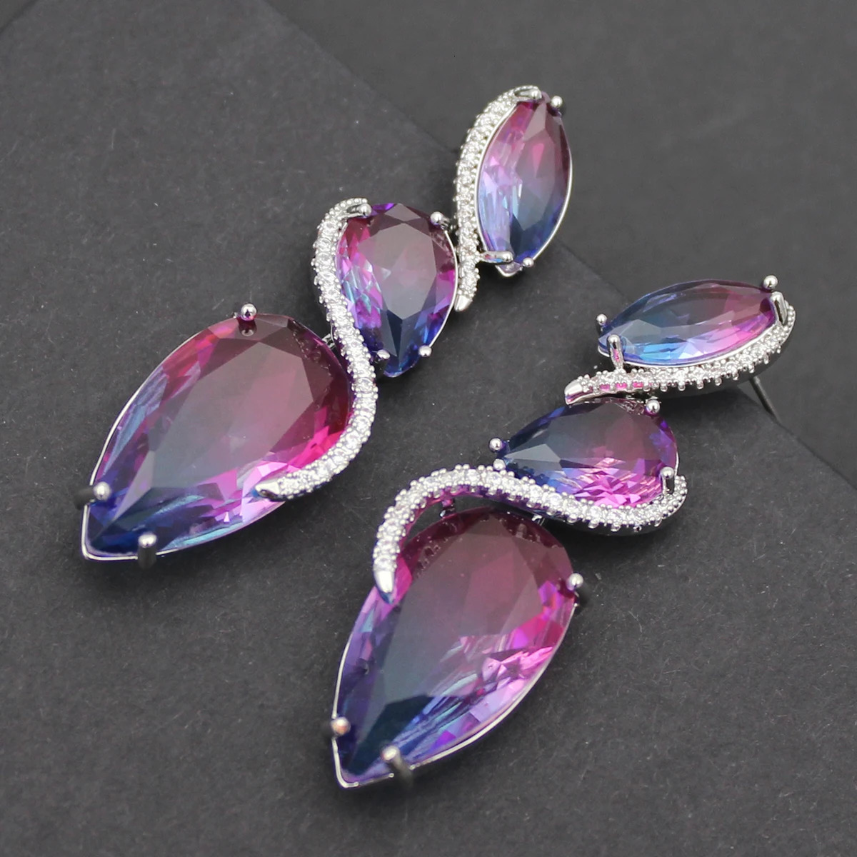 Womens Earrings Jewelry Cubic Zirconia Water Drop Hoop Dangle Earrings for Women Party Jewelry Purple Gift 241016