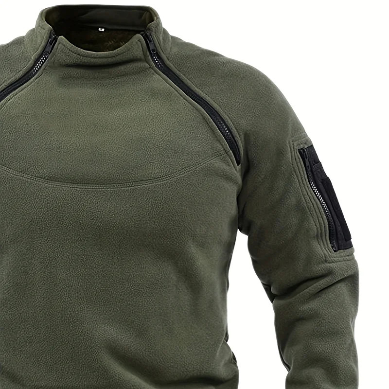Mens Tactical Pullover Casual Military Sweatshirt Fleece Jacket Standing Collar Solid Color Sweater Windproof Clothes y241011
