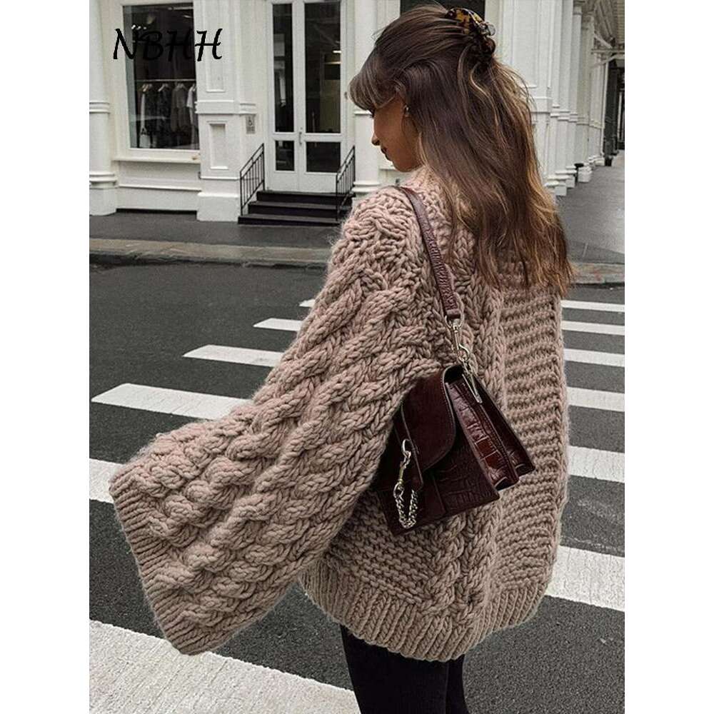 Loose Big Twist Knitted Women's Sweater Turtleneck Long Lantern Sleeve Female Pullover 2024 Autumn Winter Oversized Sweaters