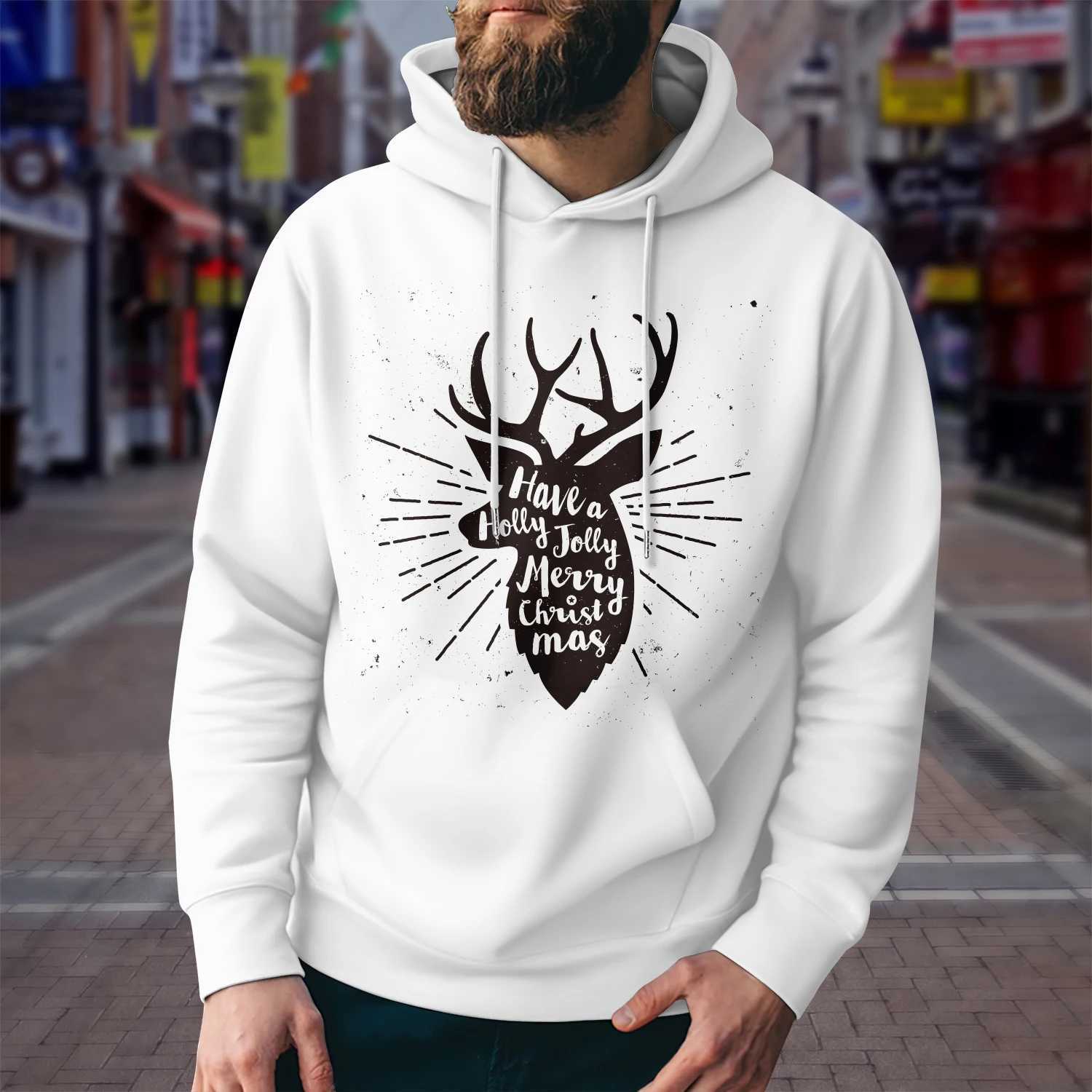 New Hoodies and Sweaters 3D Digital Printing Christmas Series Mens Sleep Fashion Street White Red Round Hat Hoodie Y241016