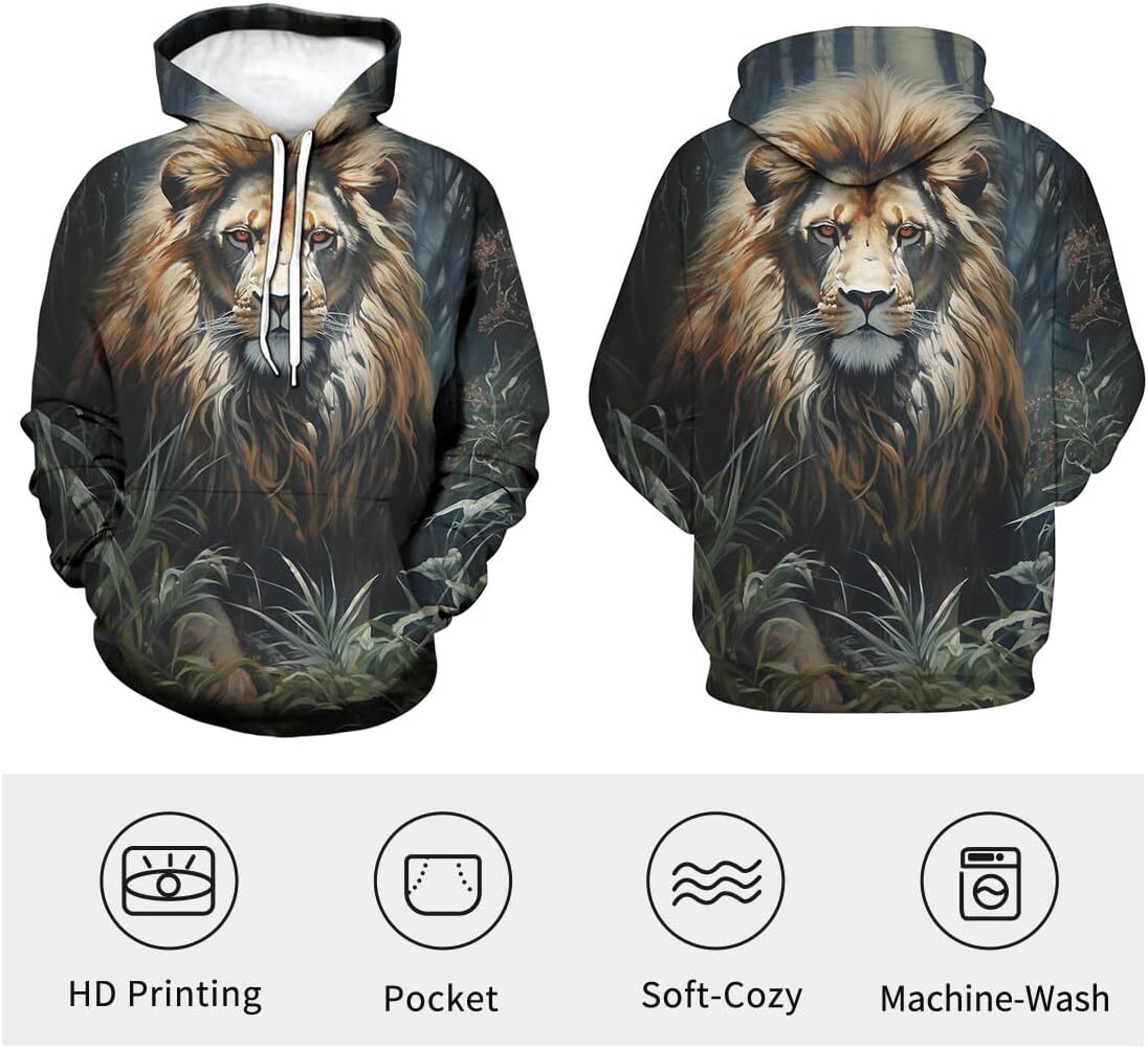 Hoodie for Mens Womens Mens Novelty 3D Animal Pattern Hoodies Lion King Long Sleeve Drawstring Sweatshirt Hoodie Graphic Hoodies sweatshirt Fashionabl