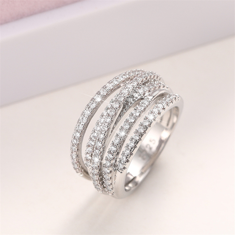 Cluster rings hip-hop men women 925 silver retro geometric line winding crystal ring irregular multi-layer diamond ring luxury wedding jewelry birthda