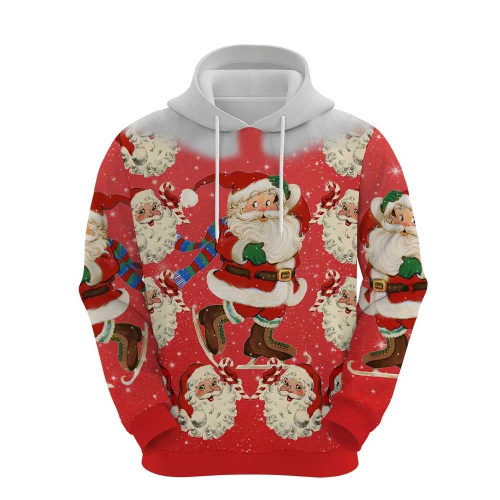 New Super Size Hoodie Mens Santa Claus Deer Cartoon Pattern 3D Printed Sports Shirt Long Sleeve Top Street Clothing Y241016
