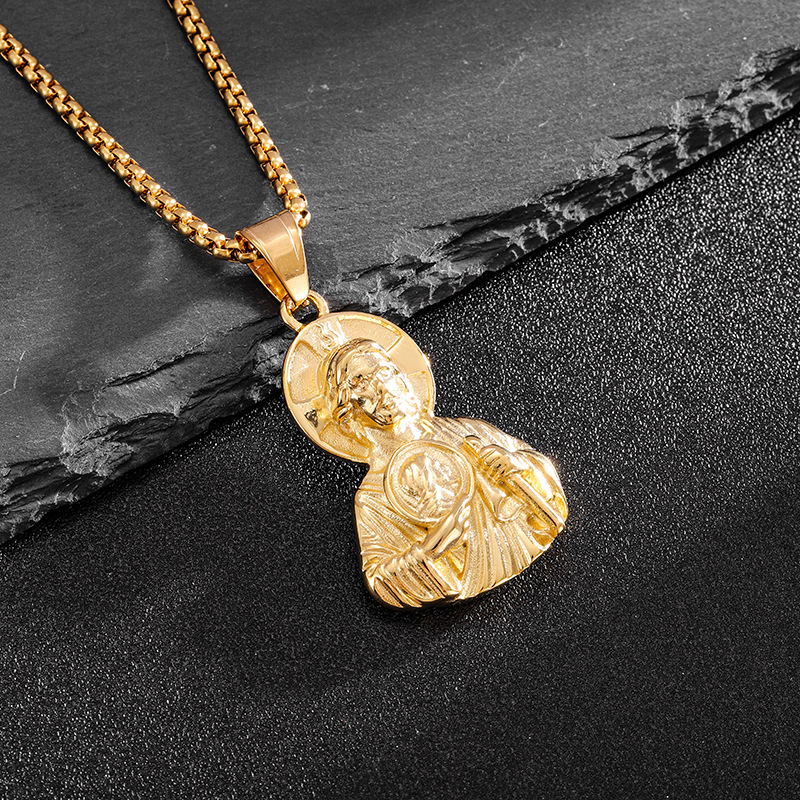 Hip Hop St Jude Pendant Necklace Stainless Steel 18K Gold Plated Jewelry