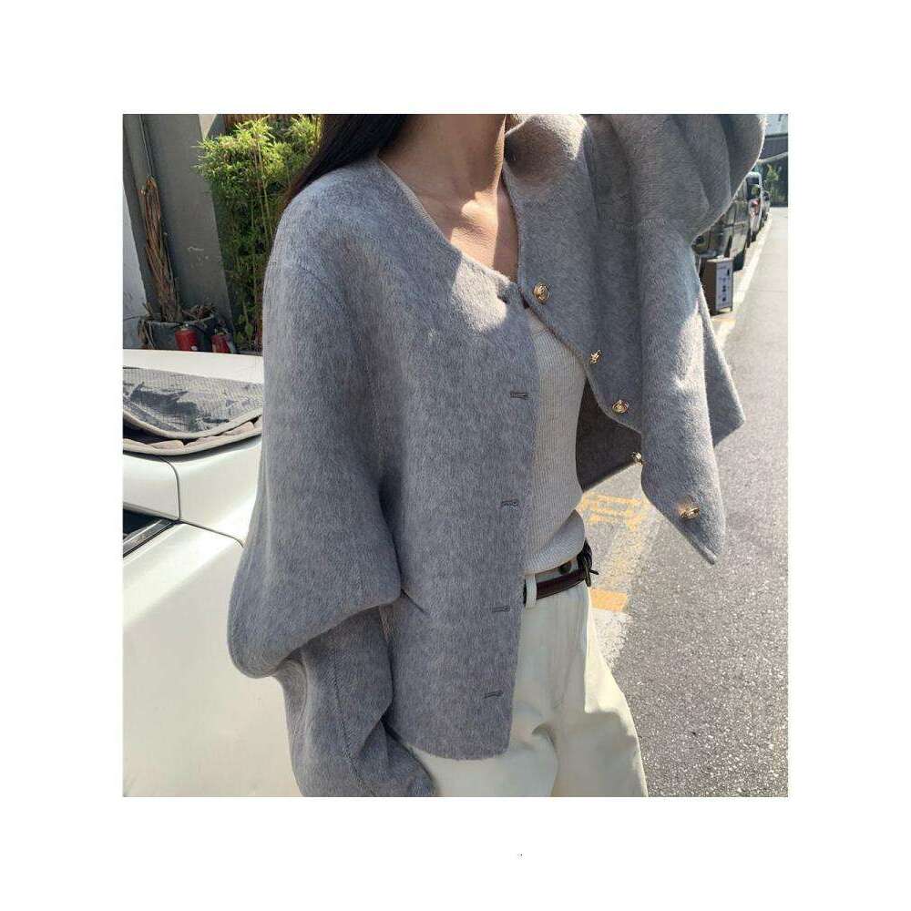 Short Woolen Jackets 2023 Autumn/Winter Korean-Style Metal Single Breasted Round Neck Loose Rabbit Hair Women Wool Coats