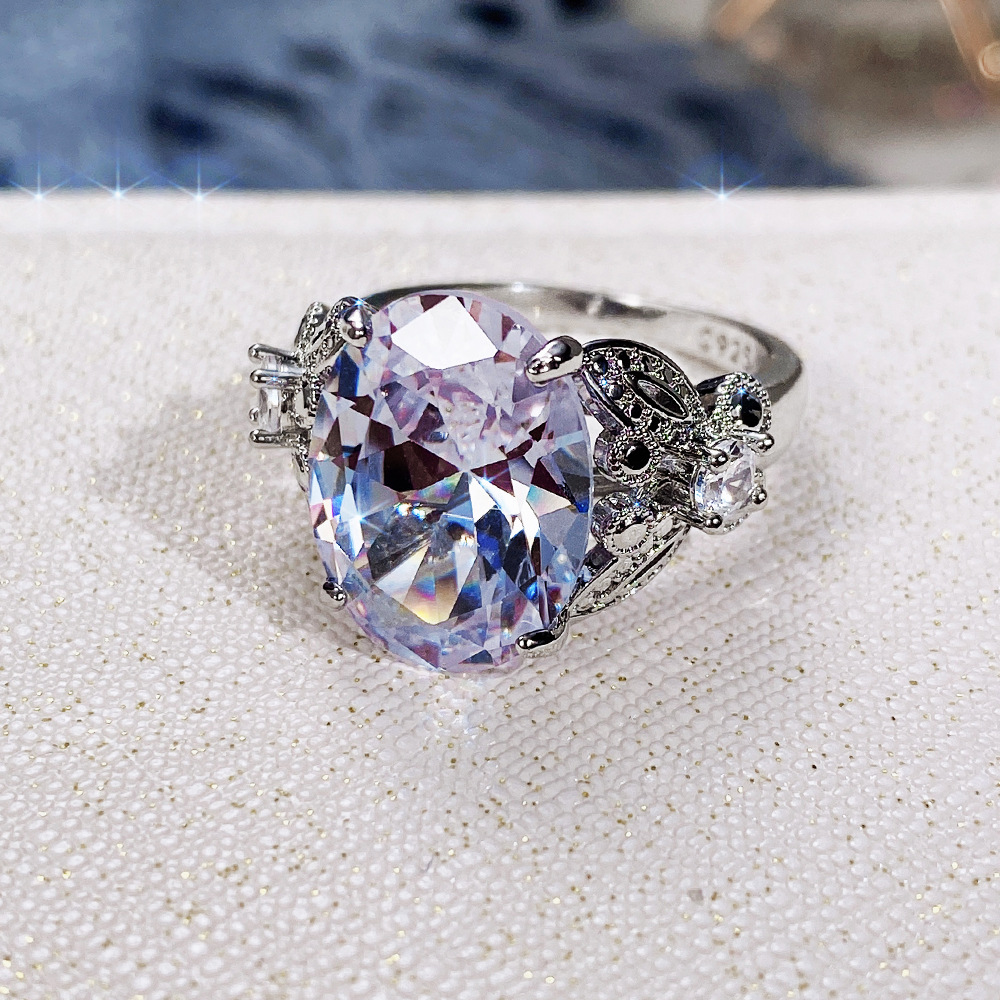 Designer oversized crystal oval zircon female ring simple exquisite butterfly ring white diamond wedding ring
