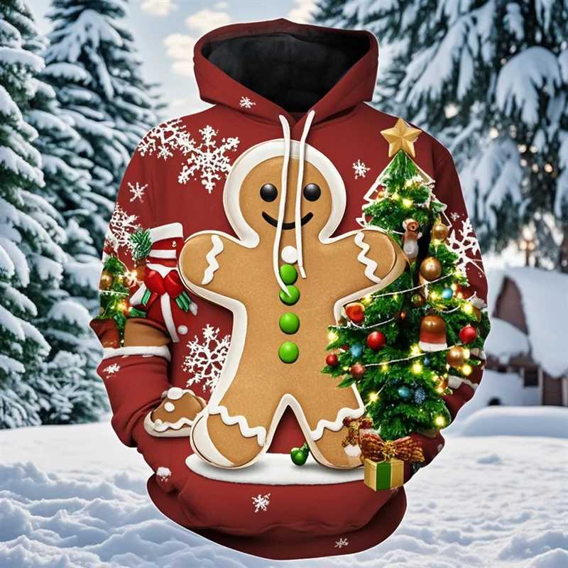Merry Christmas gingerbread 3D printed new hoodies and sweaters ugly Christmas trees interesting zippers for Christmas sweaters Y241016