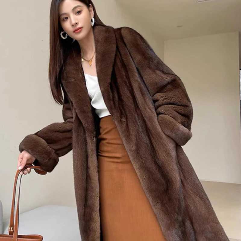 Winter thick and warm long faux fur coat for women long sleeved plus size luxurious high-quality fur coat lapel top loose winter jacket W241010