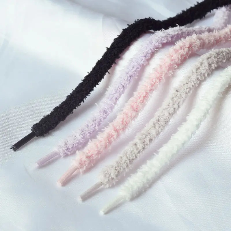 Cute Hairy Soft Pink White Black Shoelace 140160cm Women Men Hightop Canvas Flat Shoes Laces Accessories 241016