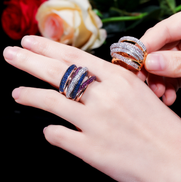 2024 White Gold Multicolor Cubic Zirconia Eternity Band Ring