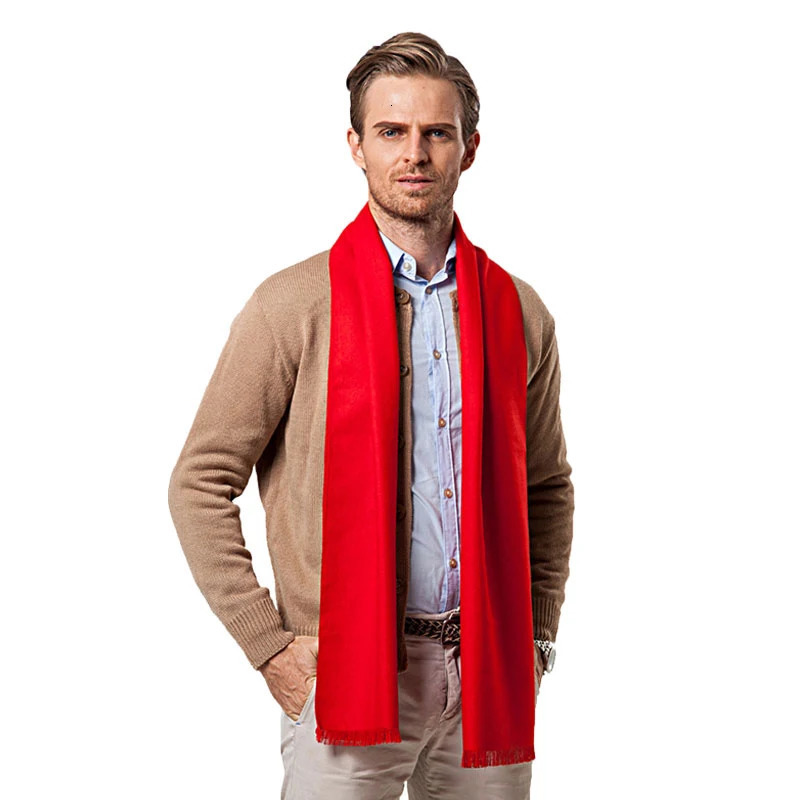 Fashion Winter Solid Color Men Red Scarf Style Wool Soft Cashmere Scarves Cachecol Masculino Inverno Shawl 241016
