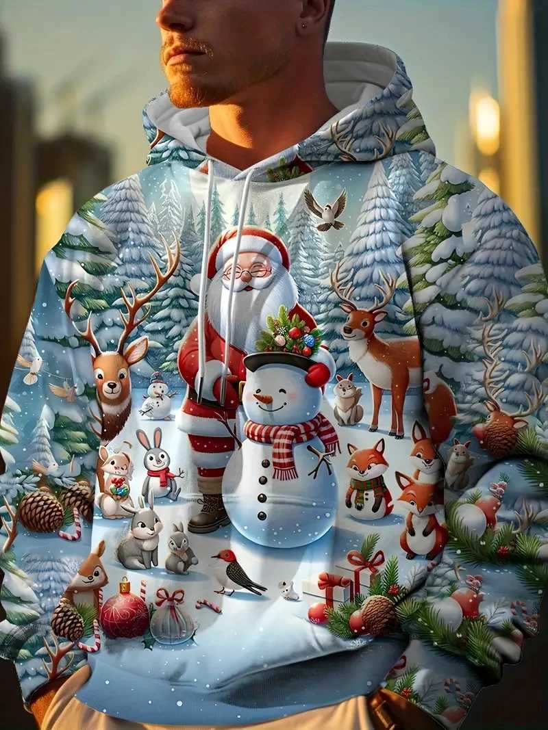 2025 Mens Christmas Hoodie Santa Claus 3D Printed Hoodie Mens Autumn Fashion Mens Festival Top Y241016
