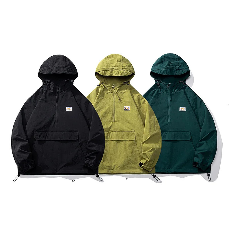 Mens Anorak jacket mens hip-hop jacket autumn windproof patch work and leisure streetwear mens outdoor coat top 4XL 241015