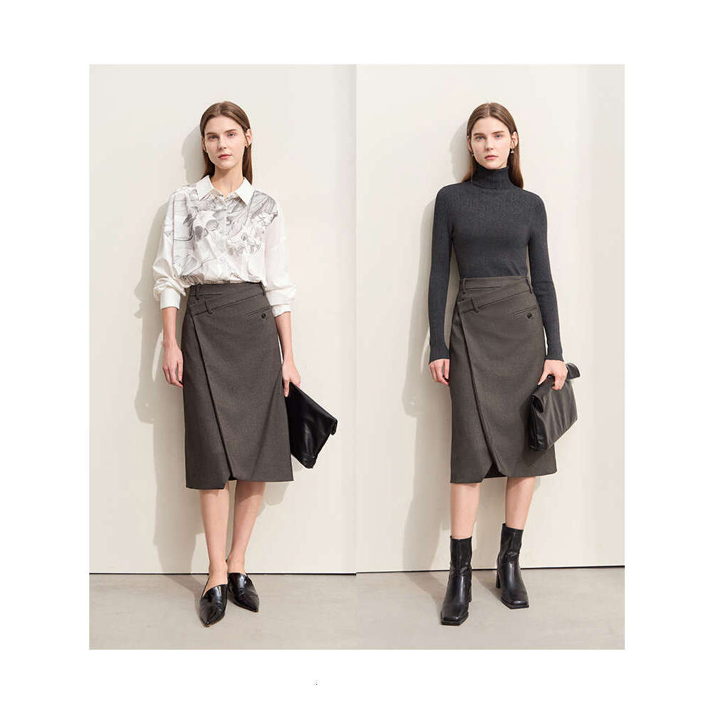 Amii Minimalism 2024 Autumn Skirts For Women New Commuter Intellectual One-Piece Wrap A-E Solid Slim Blazer Skirt 12443019