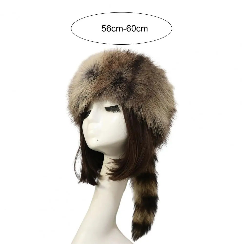 Ladies Winter Hat Soft Thick Faux Fur Decor Heat Retention Cossack Windproof Anti-slip Elastic Flat Top No Brim Washable Cap 241009