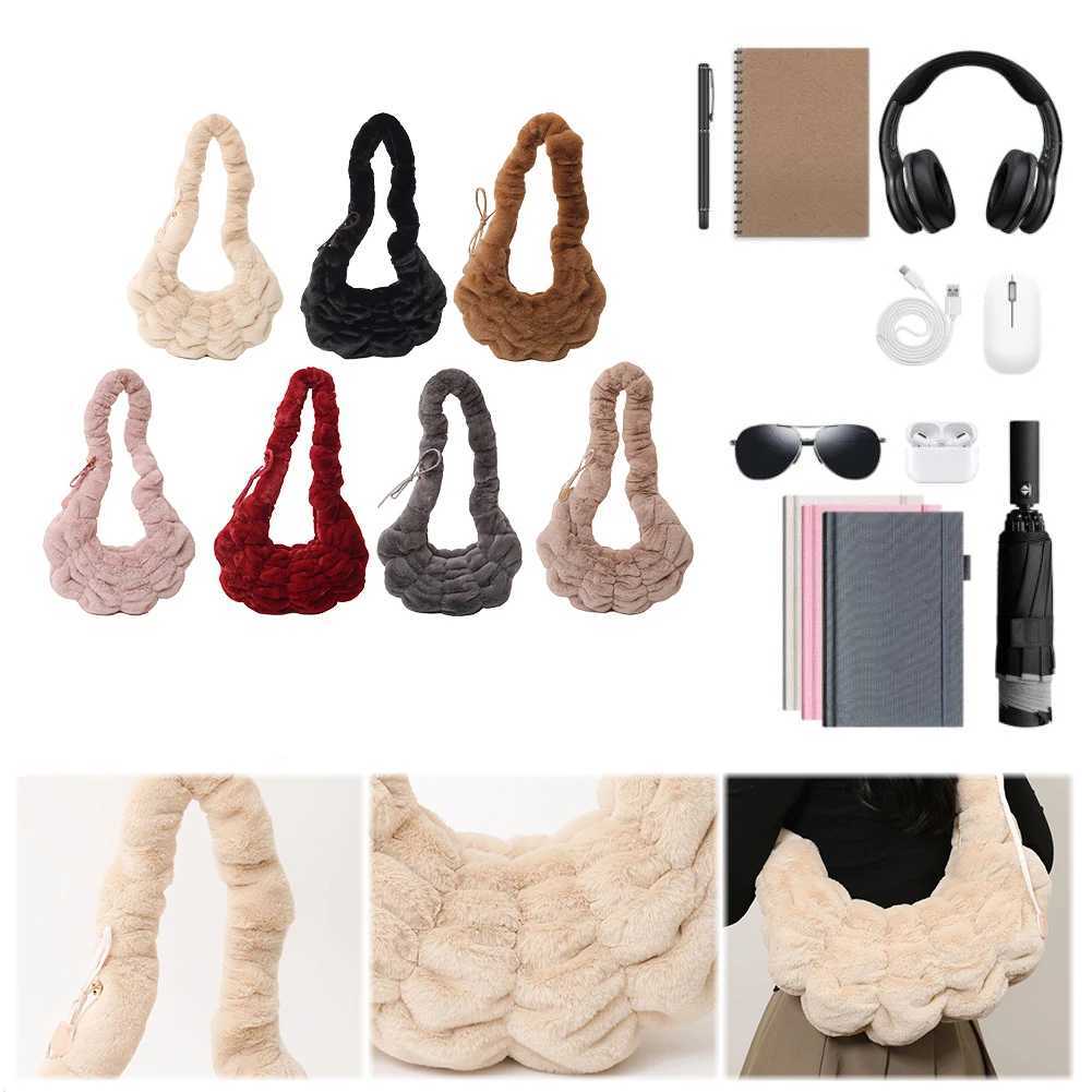 Ladies Plush Shoulder Bag Pleated Hobo Adjustable Strap Clutch Purse Dumpling for Work Travel 241016