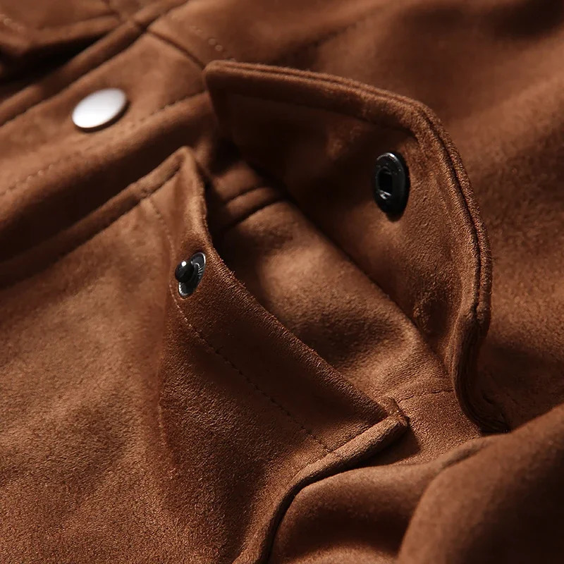 Mens Suede Jacket Vintage Lapel Multi Pocket Cargo Coat High Quality Spring Autumn Casual Jackets Top Male 241015