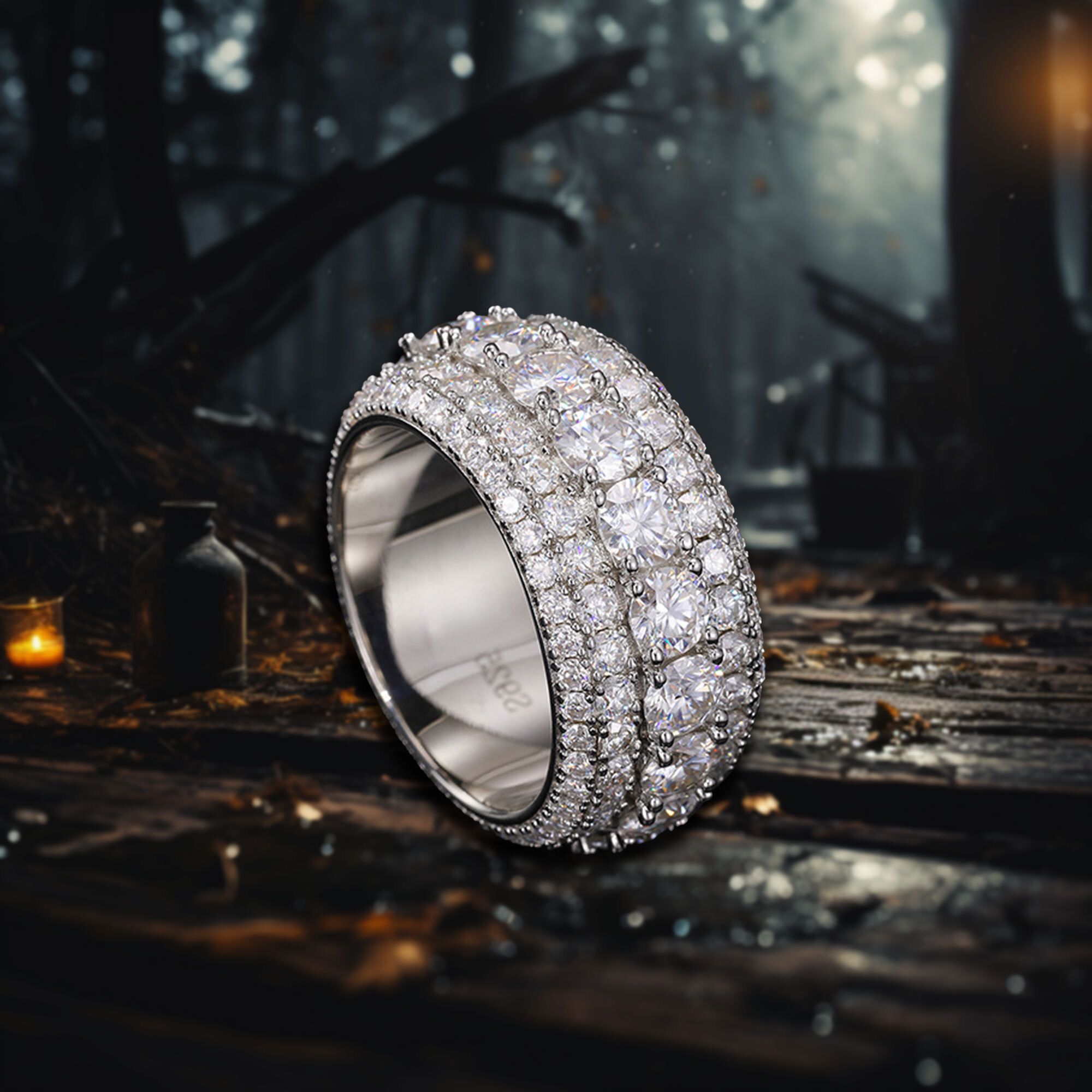 Men's S Sterg Sier Moissanite Ring Hip Hop Style with 14K Gold and Rhodium Plating Anniversary Jewelry Accessory