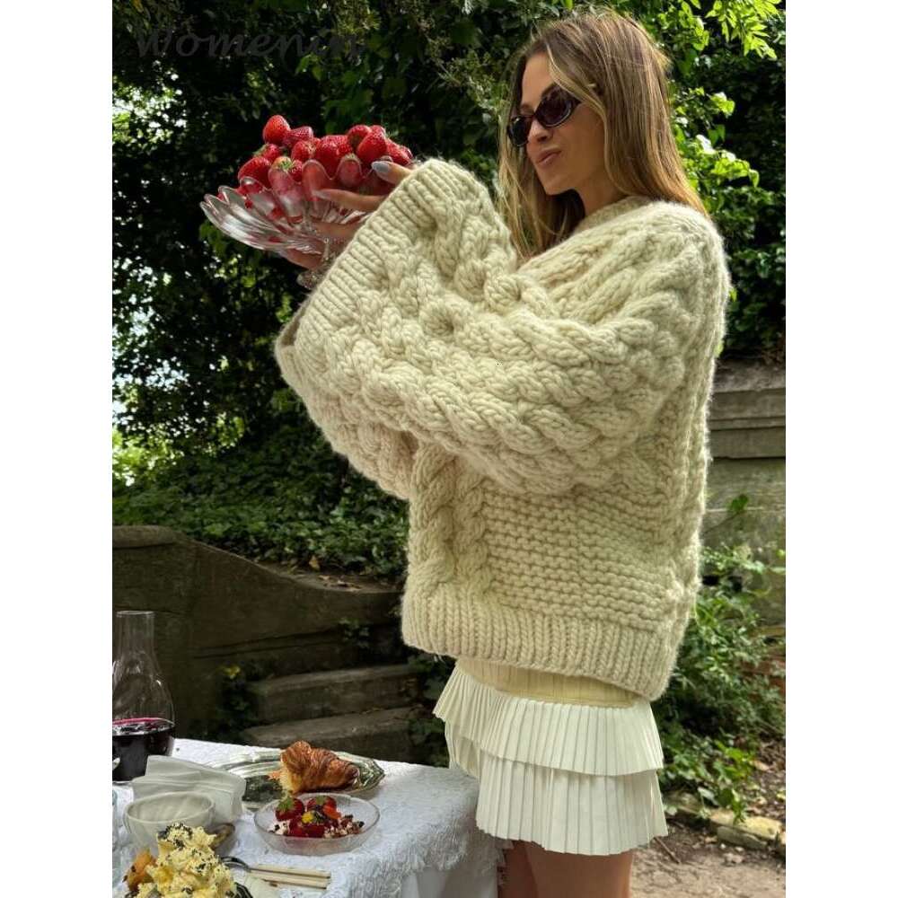 Loose Knitted Twisted Sweater Women Oversize O-Neck Batwing Sleeve Female Pullovers 2024 Autumn Winter Lady Solid Street Jumper