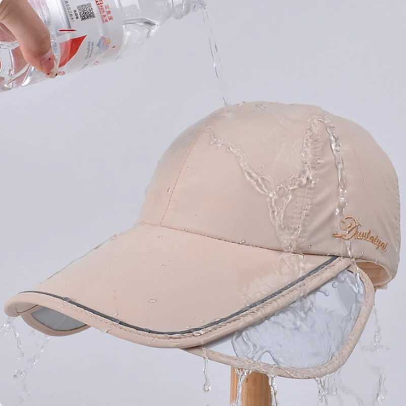 Retractable Wide Brim Baseball Cap Women UV Quick-Drying Waterproof Sun Protection Hat Outdoor Sports Golf Adjustable Summer HatX240930