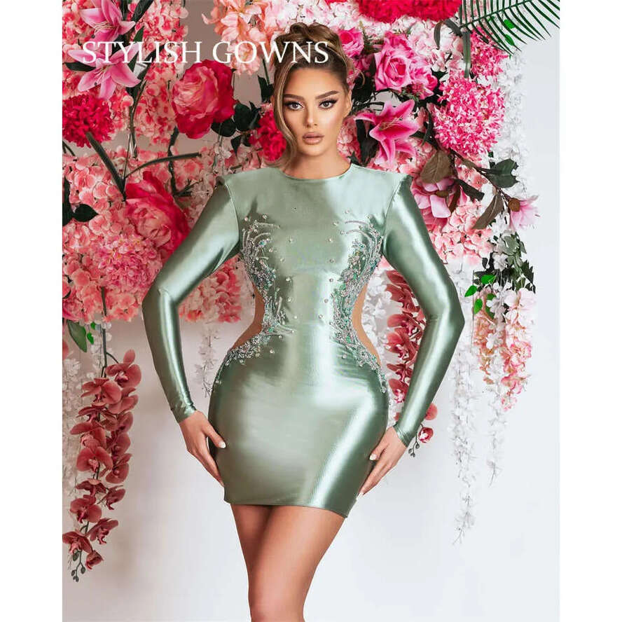 O Neck Short Sexy Prom Crystal Beading Cut Out Birthday Tail Dress Mini Senior Homecoming Party 0627 ut