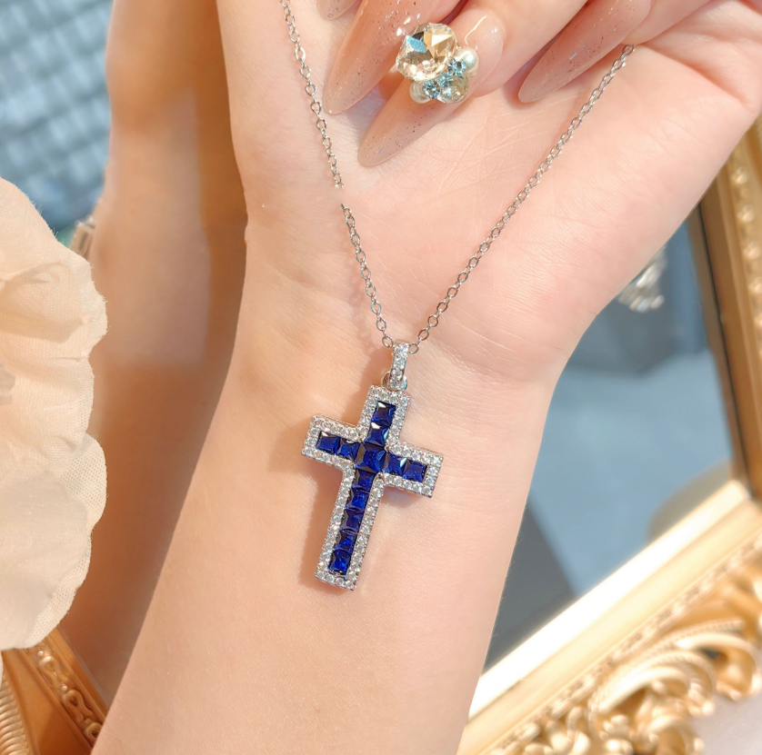 Sterg Sier Ruby Princess Cut Blue Crystal Pendant | Elegant Women's Clavicle Necklace dh910320090