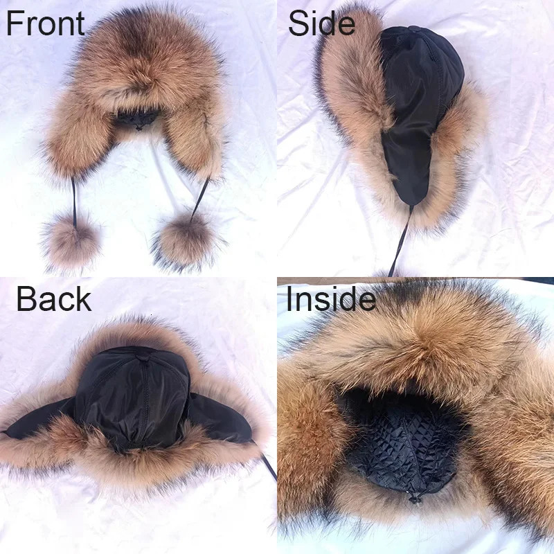 Real Women Fox Fur Hat With earflap Warm Winter Ladies Thick Real Raccoon Fur Hats Russia Geunine Fox Fur Cap 241009