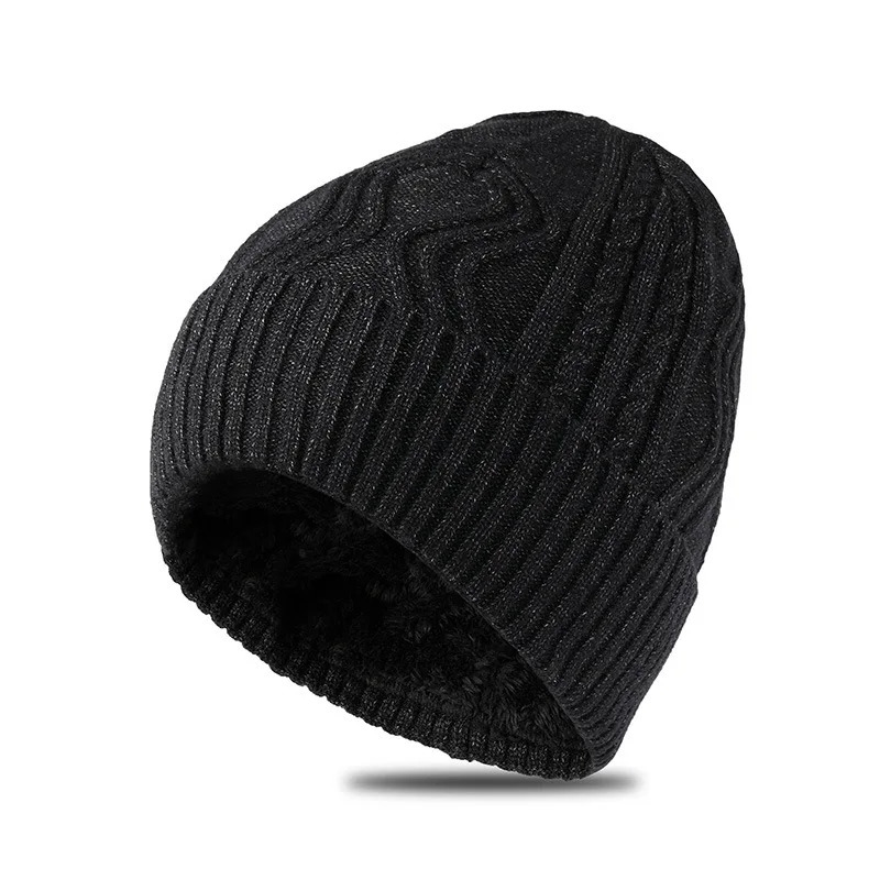 Big Head Men Knitted Hat Large Size Fleece Lined Rib Beanie Warm Thick Winter Cap 241007
