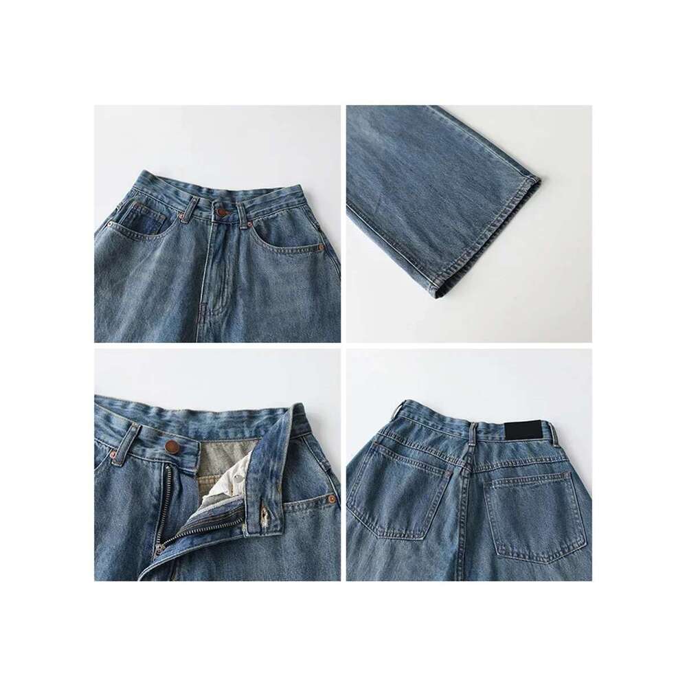 CHIC VEN Women's Denim Pants Blue Wide Leg Jeans Cotton High Waist Casual Loose Trousers Office Ladies Woman Spring Autumn 2023