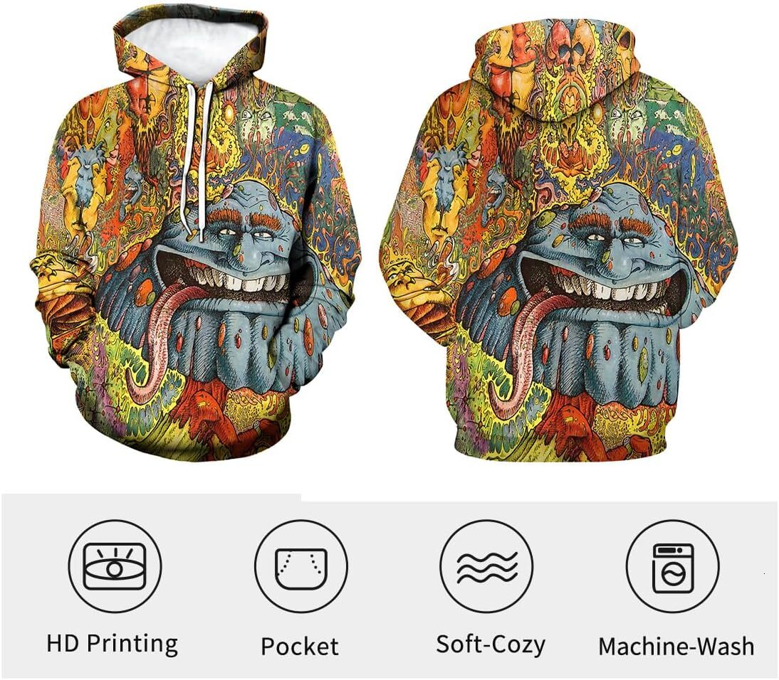 Hoodie for Mens Womens Unisex Psychedelic Hoodie Novelty Printed Ancient Creature Sweatshirt Pullover Sweater Graphic Fashion Trends