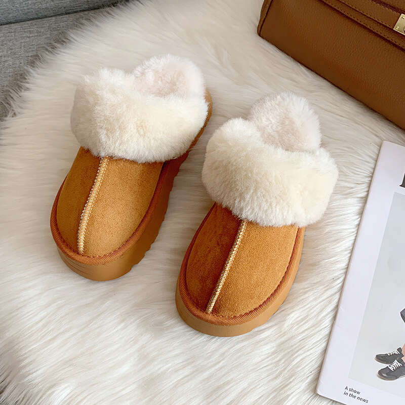 Baotou hairy slippers for women's outdoor wear new fur integrated thick soled home shoes, anti slip flat bottomed half support cotton shoes