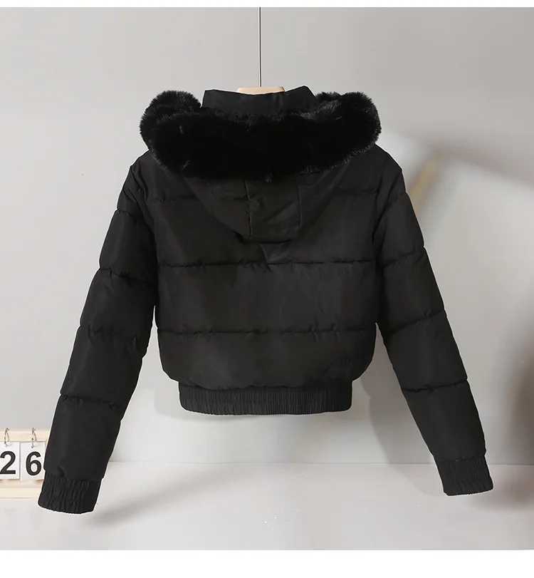 New autumn and winter warm cotton jacket womens thick wool lining fur collar long sleeved park M241011