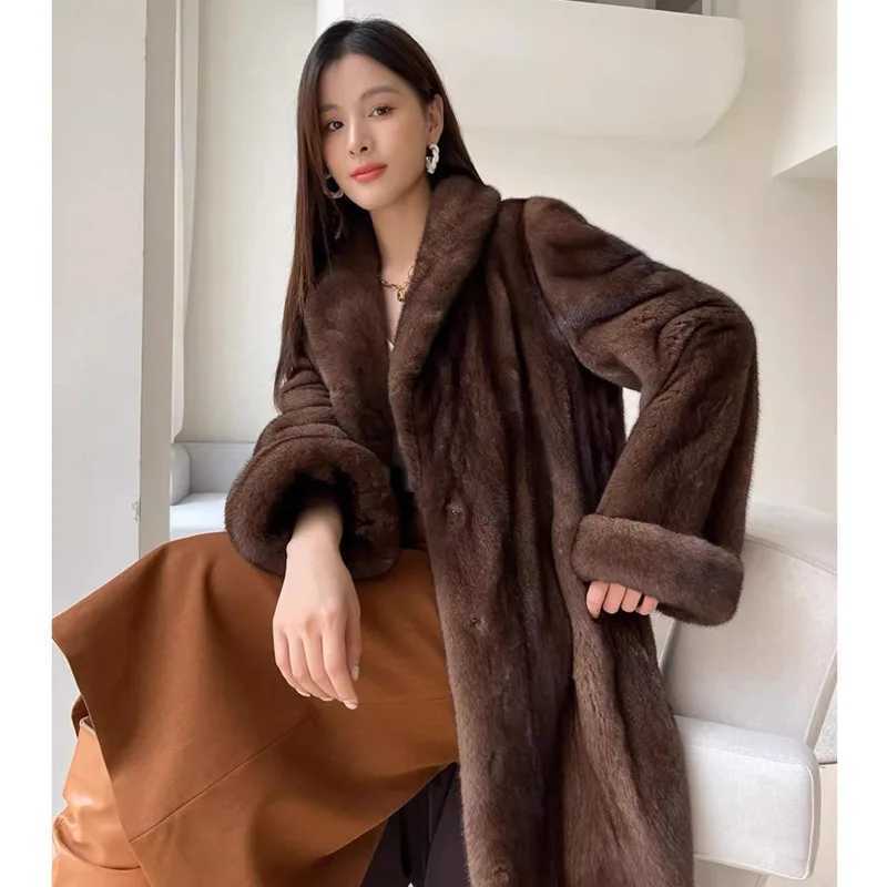 Winter thick and warm long faux fur coat for women long sleeved plus size luxurious high-quality fur coat lapel top loose winter jacket W241010