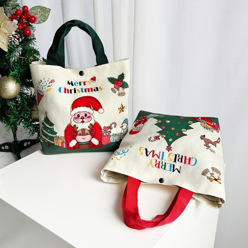 2025 Gift gift canvas cloth bag cartoon Santa Bag Claus apple safe fruit tote bag