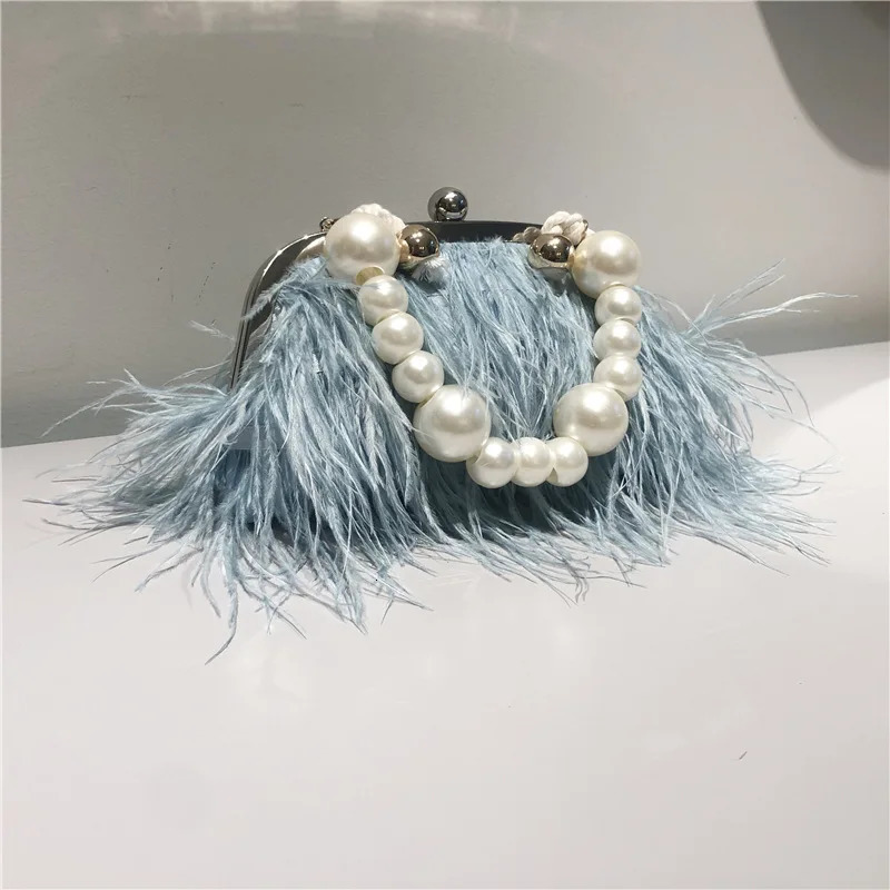 2023 Fashion Womens Bag Ostrich Fur Feather Tassel Evening Bags Ladies Day Clutches Party Wedding Purses Chain Handbag 241011Z