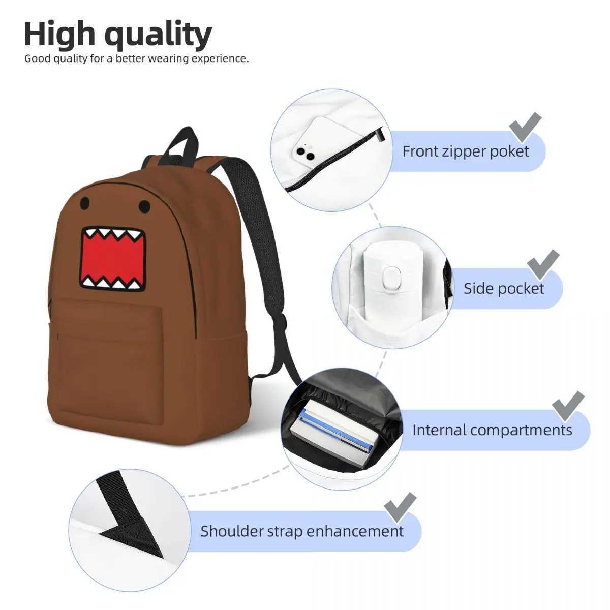 Domo Kun Doll Face Backpack for Preschool Kindergarten School Student Bookbag Boy Girl Kids Daypack Sports Z241016