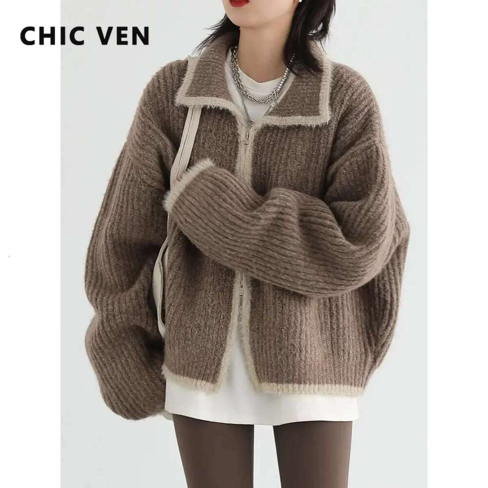 CHIC VEN Women's Sweaters Loose Korean Casual Lapel Knitted Cardigan Female Tops Knitwears Woman Autumn Winter 2022