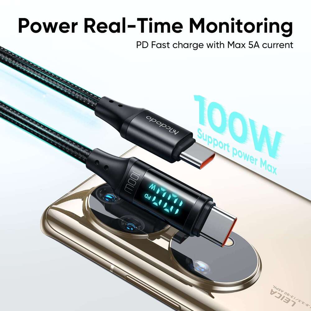 USB Digital Display Fast Charging 100W PD to Type C Cable For Xiaomi HUAWEI book iPad Samsung