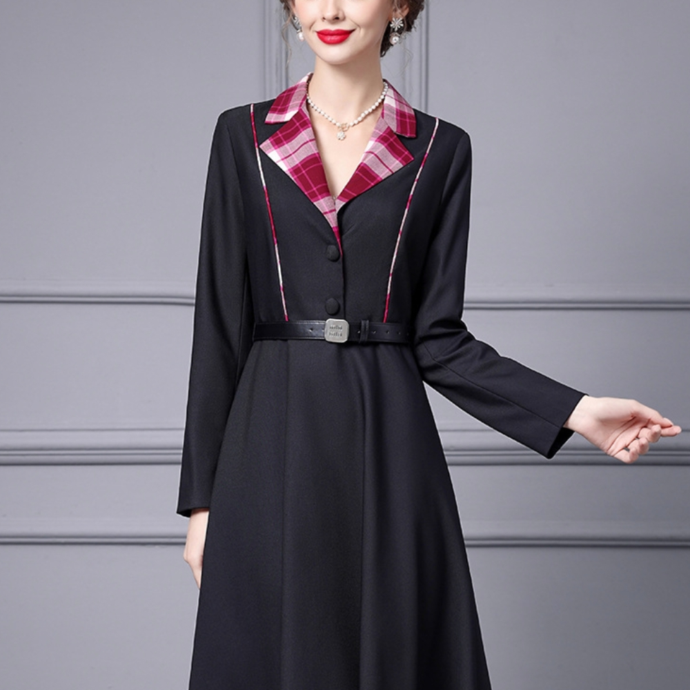 OC 122M43 Women's Work Dresses Top Handmade Production Autumn/Winter Dress Long Sleeved Contrasting Splicing Check