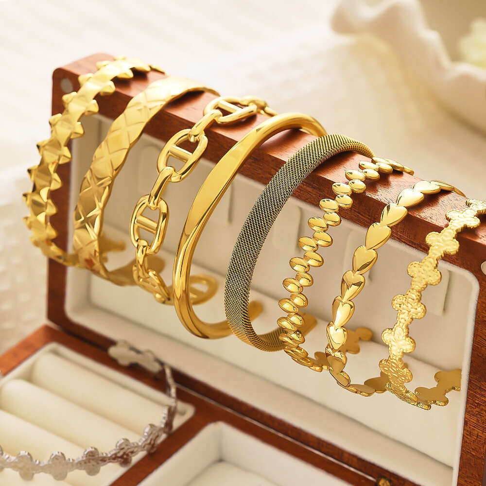Gold Irregular Titanium C-shaped Opening Stainless Steel Adjustable Bracelet for Women Christmas gifts for girls