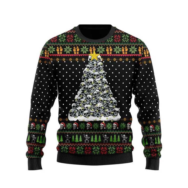 3D printed Merry Christmas mens sports shirt with interesting skull pattern hoodie casual Harajuku oversized top round neck zipper Y241016